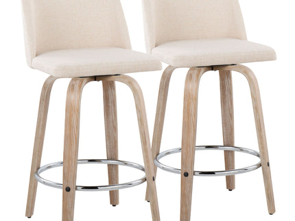 Toriano - Contemporary Fixed Height Counter Stool With Swivel & Round Footrest Modern Design (Set of 2)