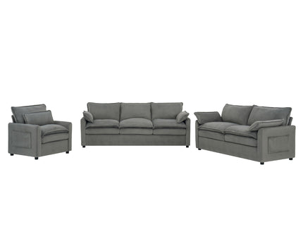 Modern Sofa Set With Double Layer Cushion And Side Storage Pockets
