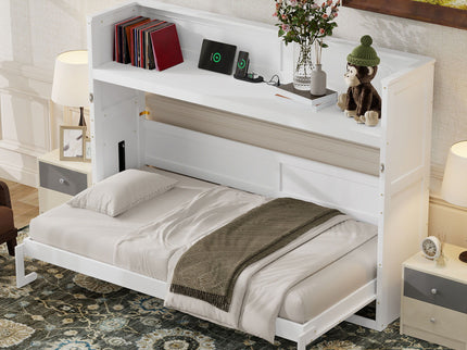 Murphy Bed With Desk, LED Light And USB Charging Station