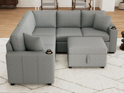 Sectional Sofa Convertible Pull-Out Sofa Bed With A Movable Storage Ottoman For Living Room