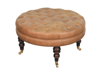 Buffalo - Round Ottoman With Castor Legs - Brown