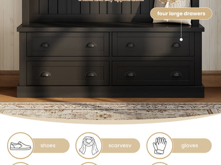 Hall Tree With 4 Drawers, Coat Rack With 6 Hooks