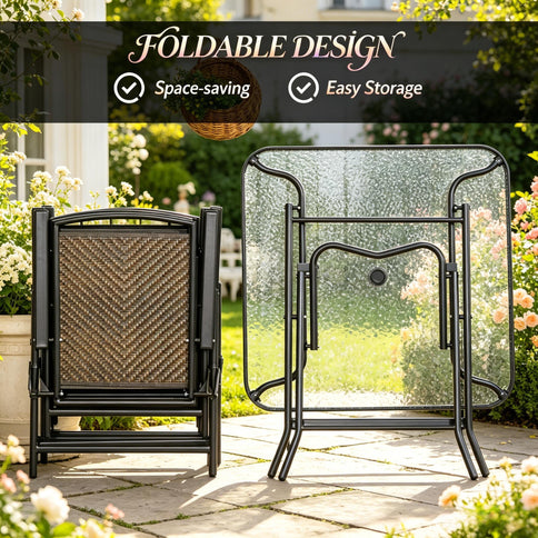 Outdoor Furniture Set, Foldable Patio Dining Set With Table And Chairs - Dark Brown