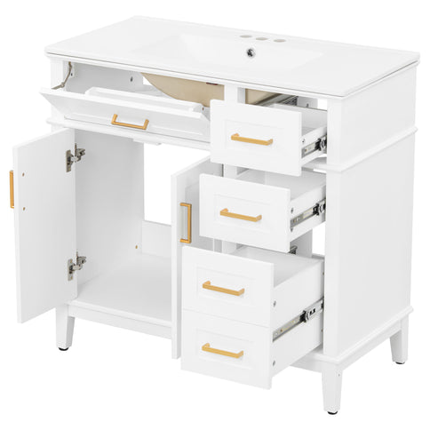 Bathroom Vanity With Sink, Soft Close Doors, 4 Storage Drawers