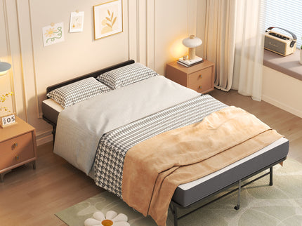 Twin Extra Long Folding Bed With Adjustable Headboard, Cot With Memory Foam Mattress - Black