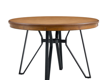 Mid Century Modern Round Dining Table With Metal Legs And Open Shelf
