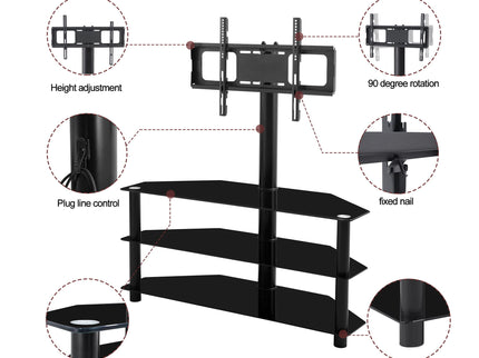 43.3" Multi-Function TV Stand Height Adjustable Bracket Swivel 3 Tier - Black