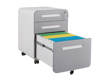 3 Drawer Mobile File Cabinet Under Desk Office, Simple Style Versatile Storage Cabinet For Legal / Letter / A4 Files, 5 Wheel Design Anti-Tilting Cold Rolled Steel Waterproof Moisture-Proof