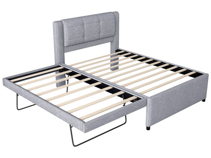 Upholstery Platform Bed With Trundle, Trundle Can Be Flat Or Erected