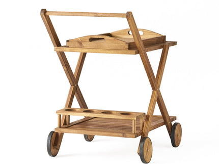 Riviera Bar Cart Stained Mobile With Wheels For Entertaining - Natural Stained