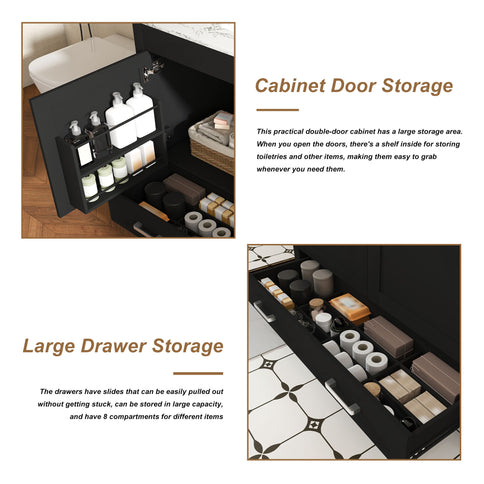 Bathroom Vanity Set, Soft Close Doors, 3 Faucet Holes, Sink Included - Black