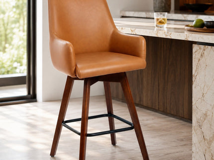 Upholstered Barrel Chair With Curved Backrest - Antique Brown