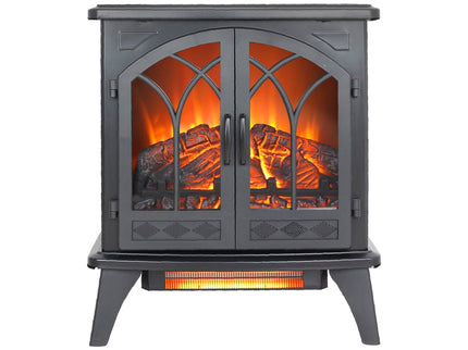 24" 3D Flame Electric Infrared Quartz Fireplace Stove With Remote Control - Antique Black