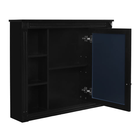 Wall-Mounted Bathroom Storage Cabinet With Mirror, 6 Open Shelves - Black