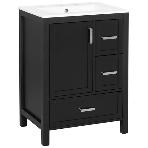 Bathroom Vanity With Sink, Soft-Close Doors, Double-Layer Shelf And 3 Drawers