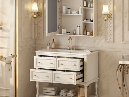 Bathroom Vanity With Medicine Cabinet, Storage Cabinet With 4 Drawers, Adjustable Shelf Mirror