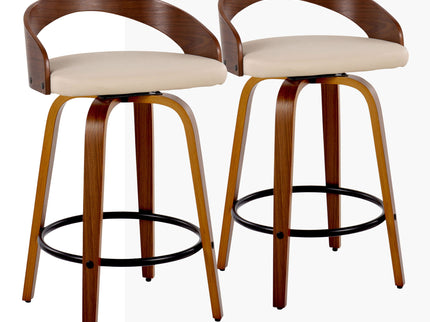 Grotto - Mid Century Modern Fixed Height Counter Stool With Swivel With Round Footrest (Set of 2)