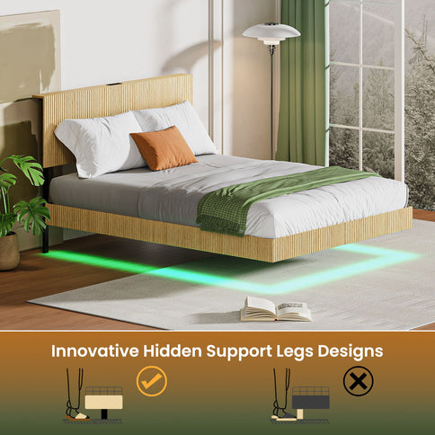 Floating Bedstead With Charging Station And LED Lights