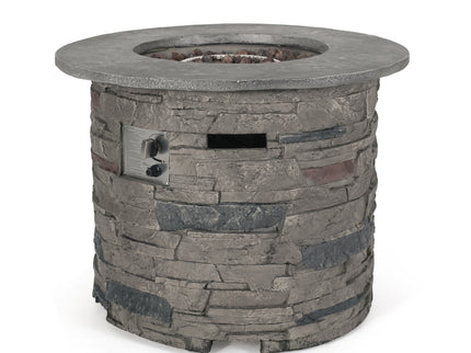 Transitional Outdoor 32" Round Propane Fire Pit Table, Lightweight Concrete Construction - Stone Gray