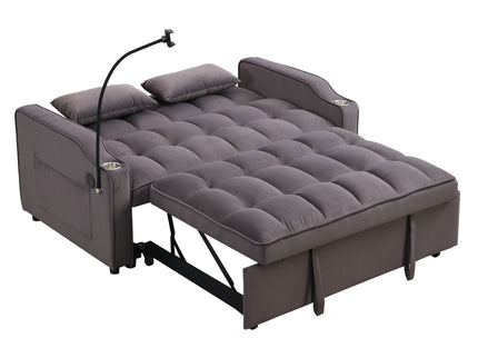 Modern Loveseat Futon Sofa With Pullout Bed, Adjustable Reclining Backrest, Toss Pillows