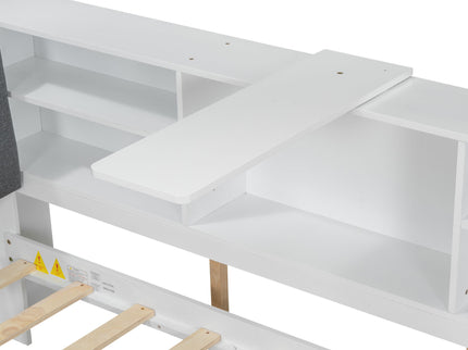 Platform Bed With Trundle, Shelves, And Storage Headboard