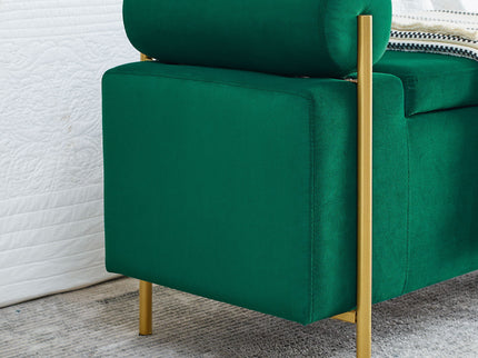 Elegant Upholstered Storage Bench With Cylindrical Arms And Iron Legs,