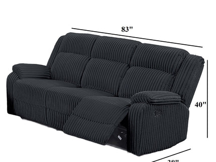 Motion Reclining Sofa With Seat And Adjustable Footrests For Living Room - Black