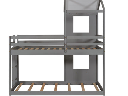 Bunk Bed Wood Bed & Roof, Window, Guardrail, Ladder