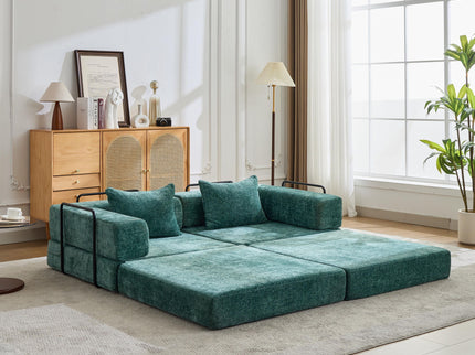 Convertible Floor Sofa Bed With Pillow Back Support Armrest