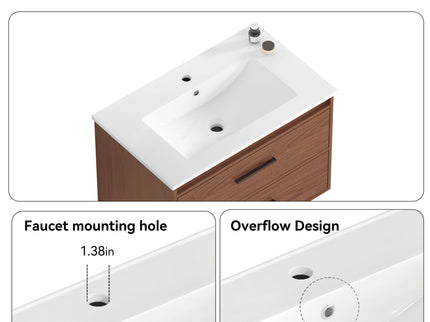Wall Mounting Bathroom Vanity With Soft Close 2 Drawer, Sink - Reddish Brown