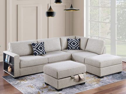 Reversible Sectional Sofa With Built In Shelf And Storage Ottoman, L - Shaped Living Room Furniture