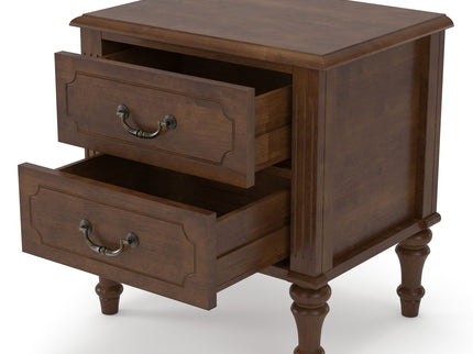 Fluted Nightstand With 2 Drawers, Bedside Table - Walnut