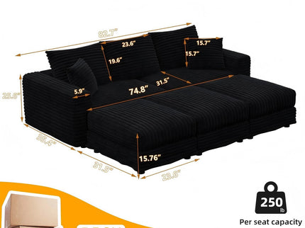 Convertible Deep Seat Sofa With Soft Pillows And Ottomans