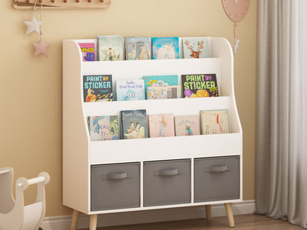 Bookshelf With 3 Bins, Storage Shelf For Toys And Books