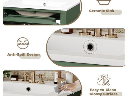 Bathroom Vanity With Top Sink, Storage Cabinet With 2 Drawers And Tip-Out Drawer