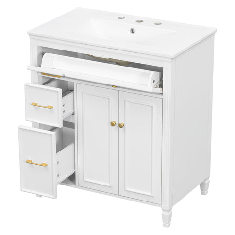 Freestanding Bathroom Vanity With Sink, Soft Close Door, Tip Out Drawer