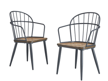 Industrial Inspired Indoor Dining Chair With Metal Legs And Birch (Set of 2) - Black / Natural