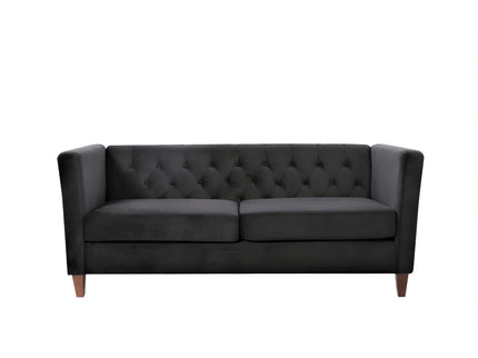 Button Tufted Loveseat, 2 Seater With Square Arm Couch For Living Room - Black