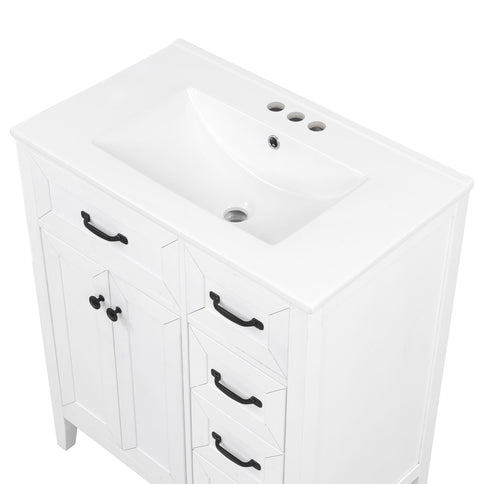 Bathroom Vanity With Sink, Freestanding Design, Soft Close Doors & Drawers - White