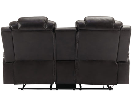 3 Pieces Recliner Sofa Sets Home Theater Seating Manual Recliner Chair & Center Console And LED Light Strip For Living Room - Brown