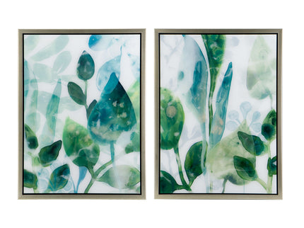 Framed Printed Acrylic Decorative Wall Art, Wall Decor For Living Room (Set of 2) - White / Green