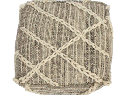 Modern Wool Rope Square Pouf Ottoman Floor Cushion - Gray / Ivory