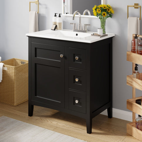 Modern Bathroom Vanity With Sink, 3 Drawer Storage Cabinet