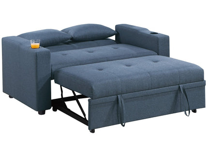 Modern Style Convertible Sofa With Pull-Out Bed, USB Ports & Cup Holders