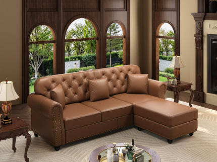 Upholstered Sofa With Nailhead Trim, Rolled Armrests With Ottoman