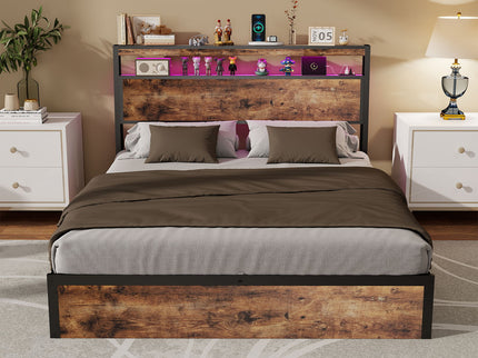 Frame With Hydraulic Lift Storage, RGB LED Lights & Multi-Port Charging, No Box Spring Needed