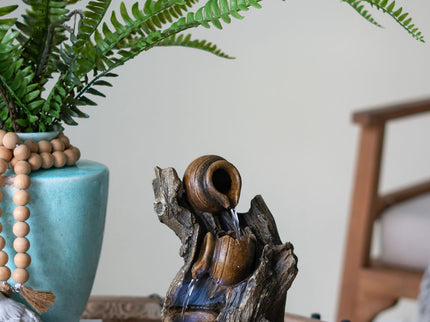 Decorative 3 Tier Water Fountain With Pot Design - Brown