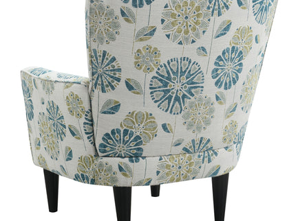 Floral Accent Chair - Blue - Wood