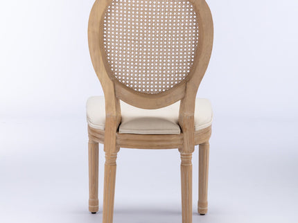 French Style Solid Wood Frame Antique Painting Fabric Rattan Back Dining Chair (Set of 2)