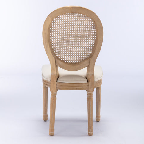 French Style Solid Wood Frame Antique Painting Fabric Rattan Back Dining Chair (Set of 2)